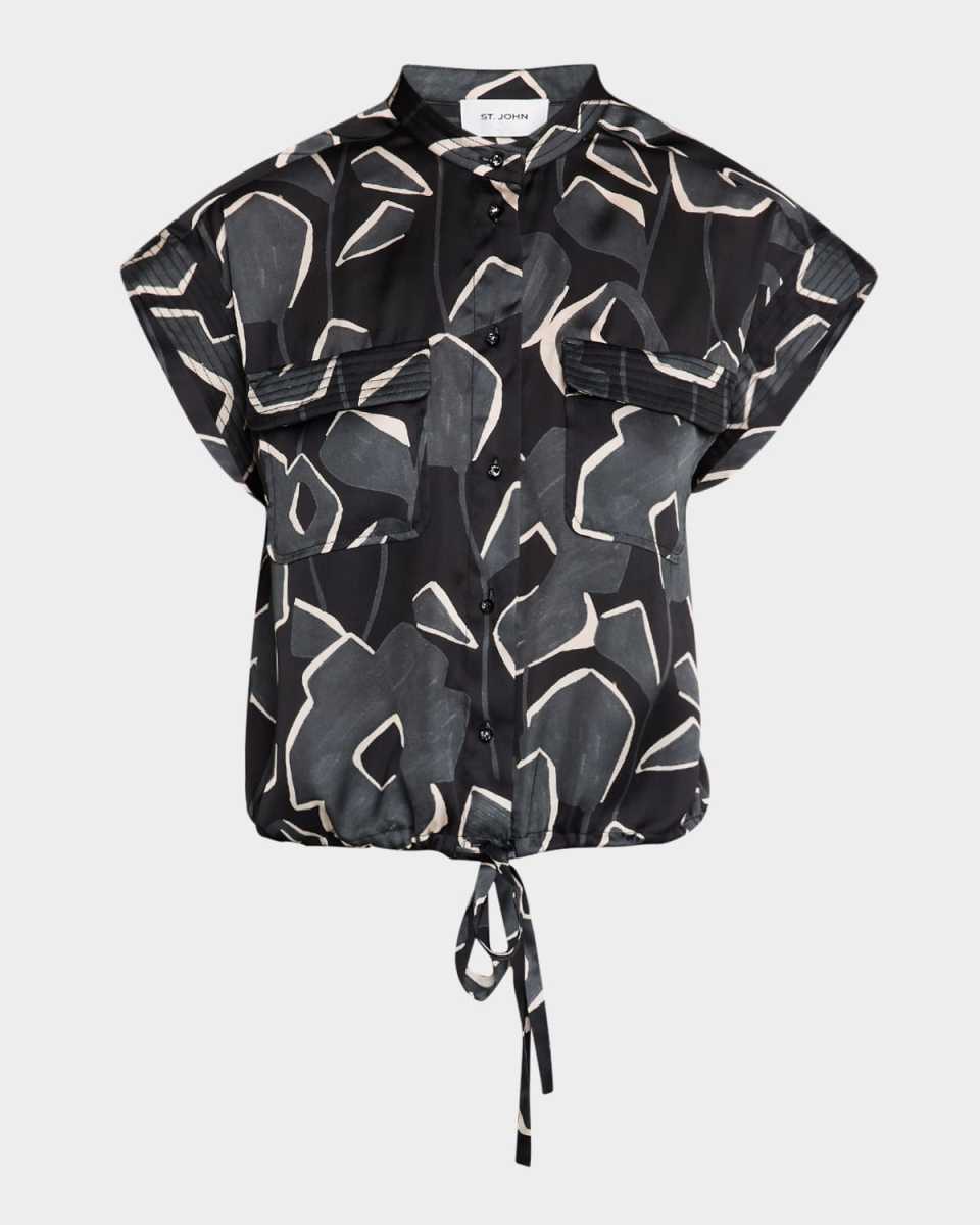 Cubist Floral-Print Cap-Sleeve Top
